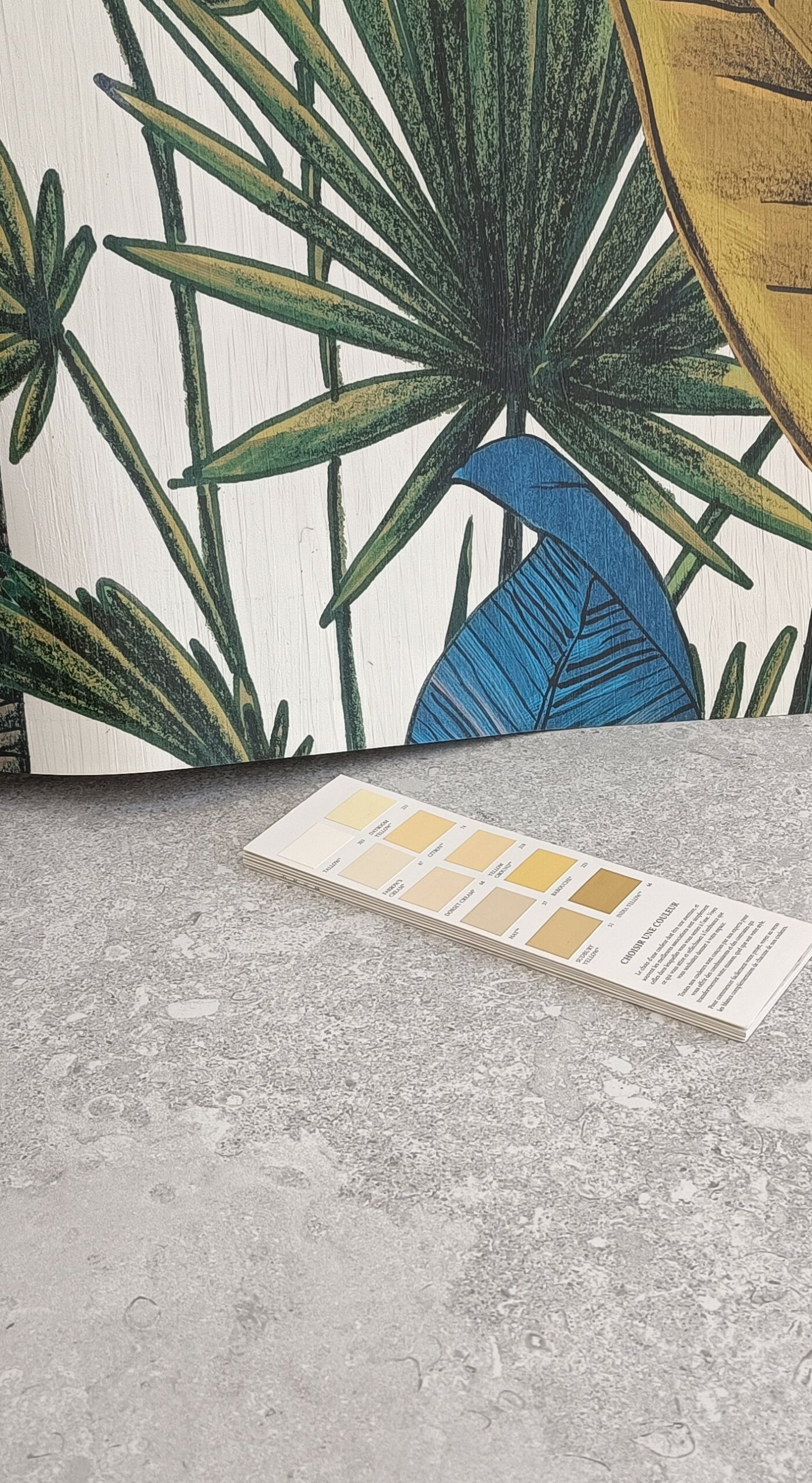 Echantillon papier peint et nuancier, projet les iles en campagne par craion