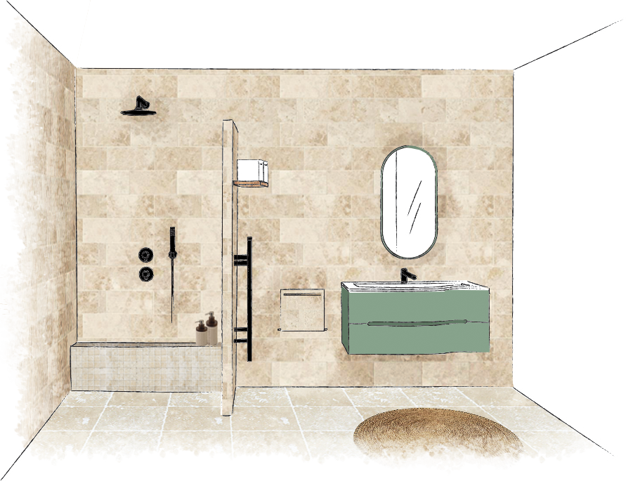 Visuel 3D salle de bain travertin